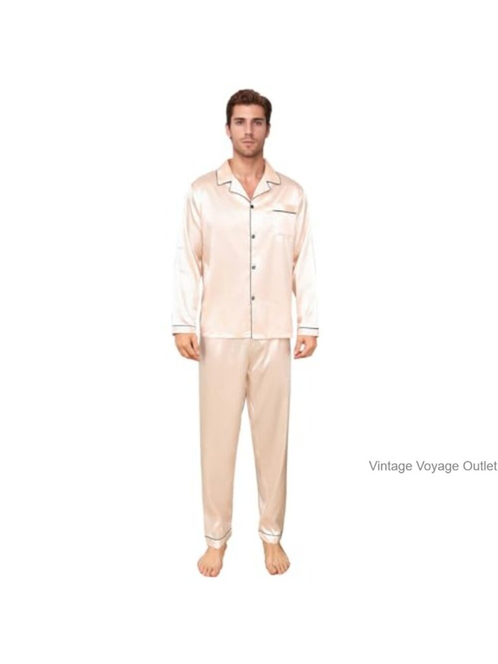 Silky Satin Pajama Set Long Sleeve Button Down Sleepwear Mens